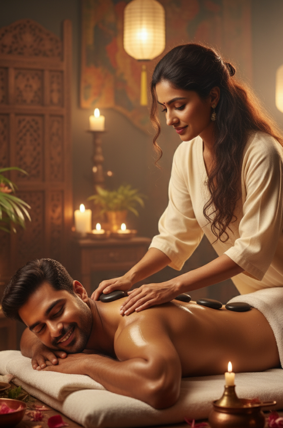 Guest relaxing during a spa therapy session